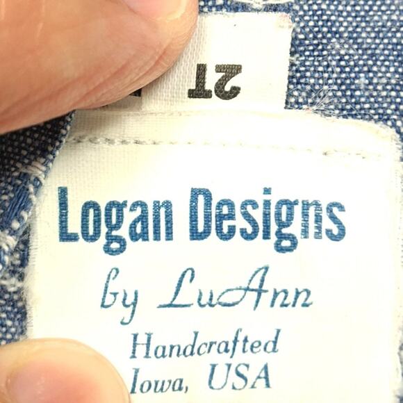 Vintage Logan Designs Shortalls Girls Size 18-24m Chambray Embroidered - Picture 3 of 3